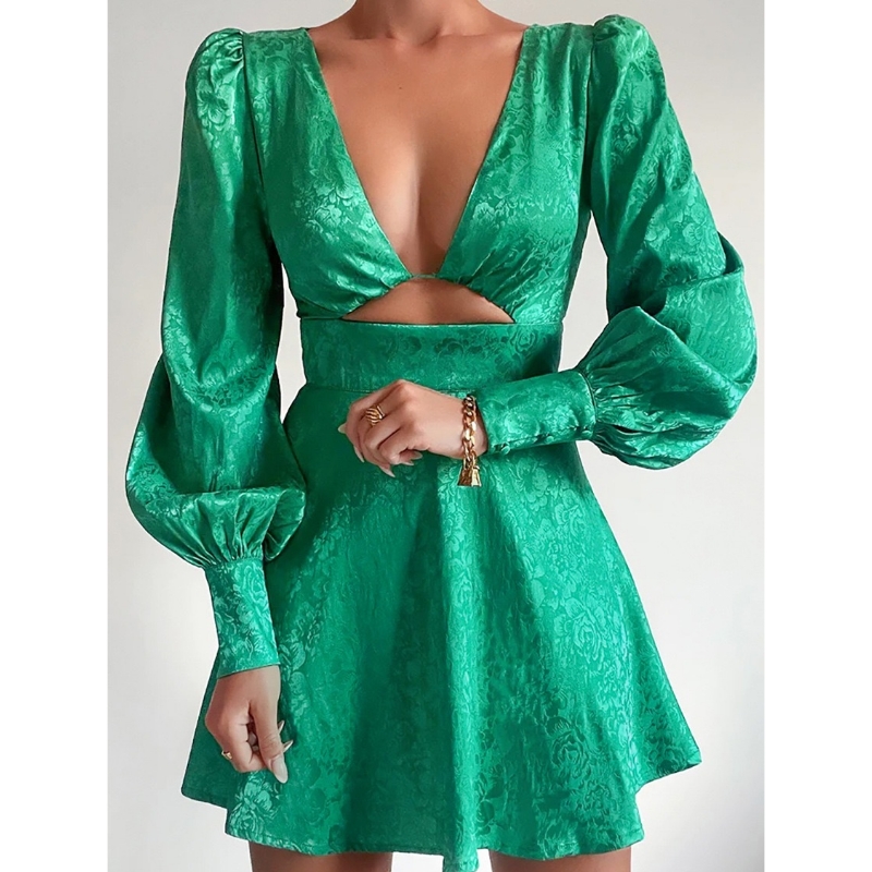 Rochie cu mânecă cu guler în v-gât, rochie cu mânecă cu lanternă, rochie în stil vintage în stil a-line