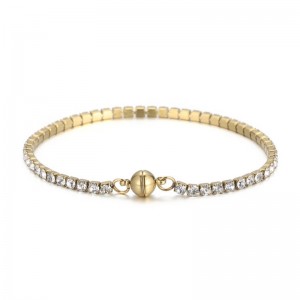 Europa și Statele Unite Tendință Titanium Oțel Square Zircon Ins Wind Hand Ornamente din oțel inoxidabil Stone cu un singur rând Diamond Magnet Femeie Brățară cataramă