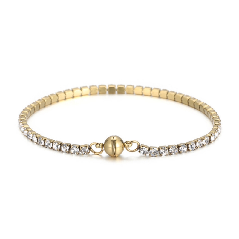 Europa și Statele Unite Tendință Titanium Oțel Square Zircon Ins Wind Hand Ornamente din oțel inoxidabil Stone cu un singur rând Diamond Magnet Femeie Brățară cataramă