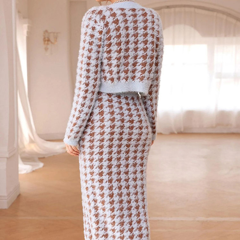 2023 oem fustă tricotată de toamnă mohair cardigans tricotat modă buton sexy fustă lungă outwear doamne tricot lung pulover