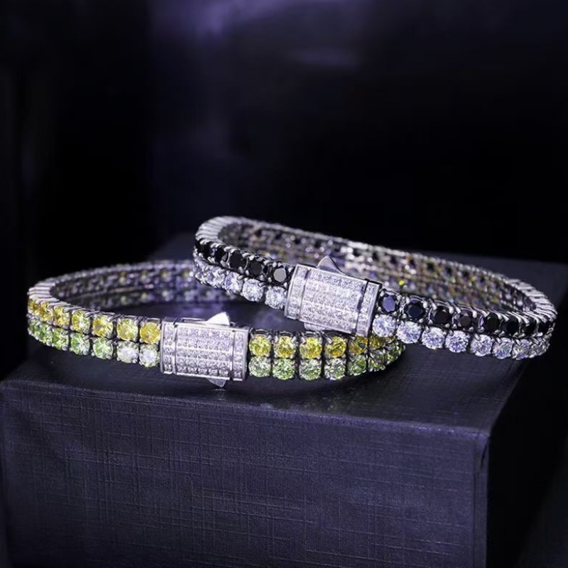 Brățară de tenis cu diamante cu diamante cu diamante dublu cu un rând dublu, fără tarnare cu diamante de înaltă carbon