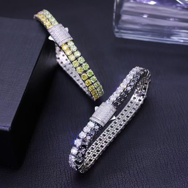 Brățară de tenis cu diamante cu diamante cu diamante dublu cu un rând dublu, fără tarnare cu diamante de înaltă carbon