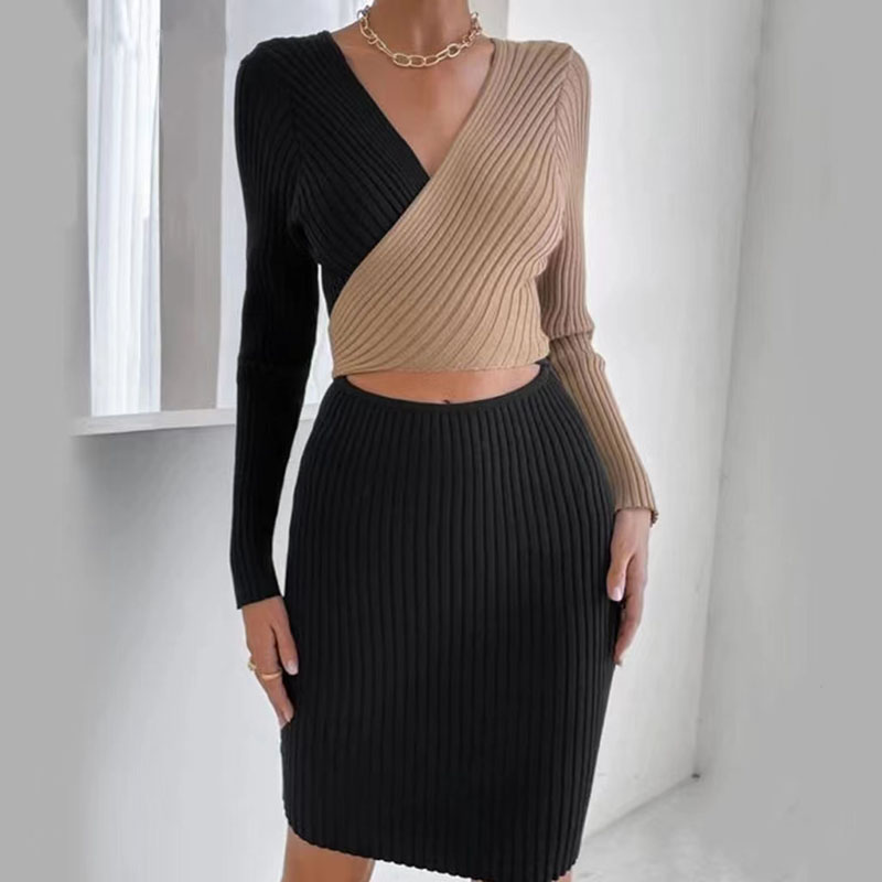 OEM Fashion Design Fancy Stil Sexy Pulover Rochie 7GG V Neck Anti-pilling Hip Hop Knit Femei Tinere Pulover Rochie