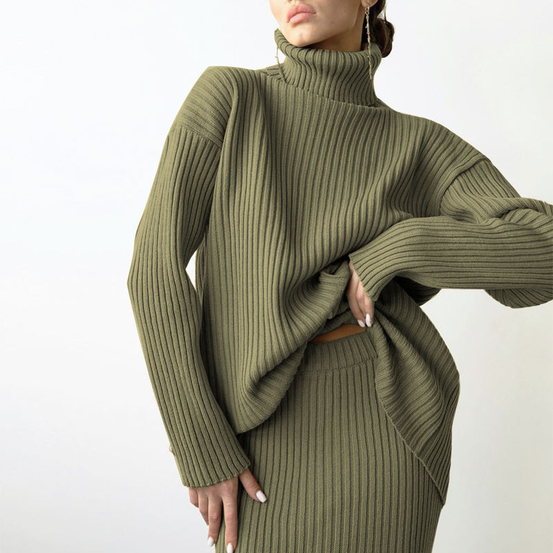 Iarnănouă modă personalizată pentru femei \\ Turtleneck Pullover tricotat fustă midi