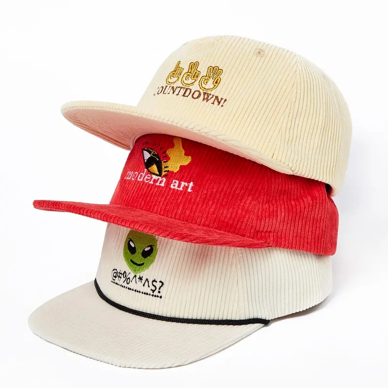 En -gros Cord Corduroy 3D Broderie Snapback Hat Snapback Cap