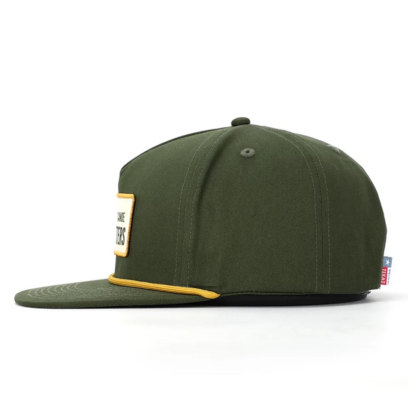 OEM Custom de înaltă calitate Classic 5 Panouri Armată Green Bumbac Broderie Woven Patch Logo Logo Snapback Hat Bat