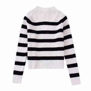Autumn New Fashion Stripe Tricotat Pulover Vintage cu mânecă lungă Femeie Pulovers Chic Tops