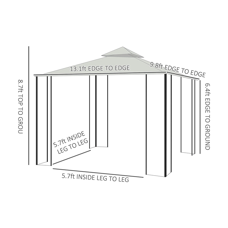 10 \\ 'x 13 \\' foișor moale în aer liber pergola cu perdele, foișor cu ramă din oțel cu 2niveluri pentru terasă, cremă alb