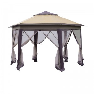 13 \\\\ \'x 13 \\\\\' Pop Up Gazebo Hexagonal Canopy cu 6 plasă de plasă cu fermoar, cort de evenimente cu 2niveluri cu cadru puternic din oțel