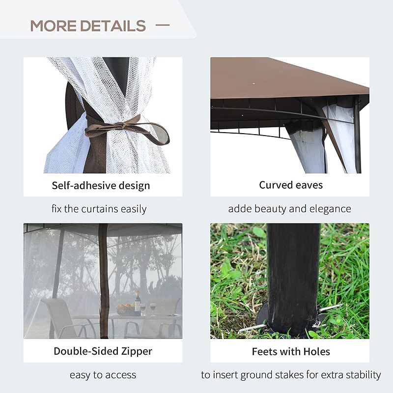 10 \\ 'x 10 \\' Patio în aer liber Canopy Canopy Canopy cu pereți laterali de plasă, baldachin pe 2niveluri pentru curte, cafea