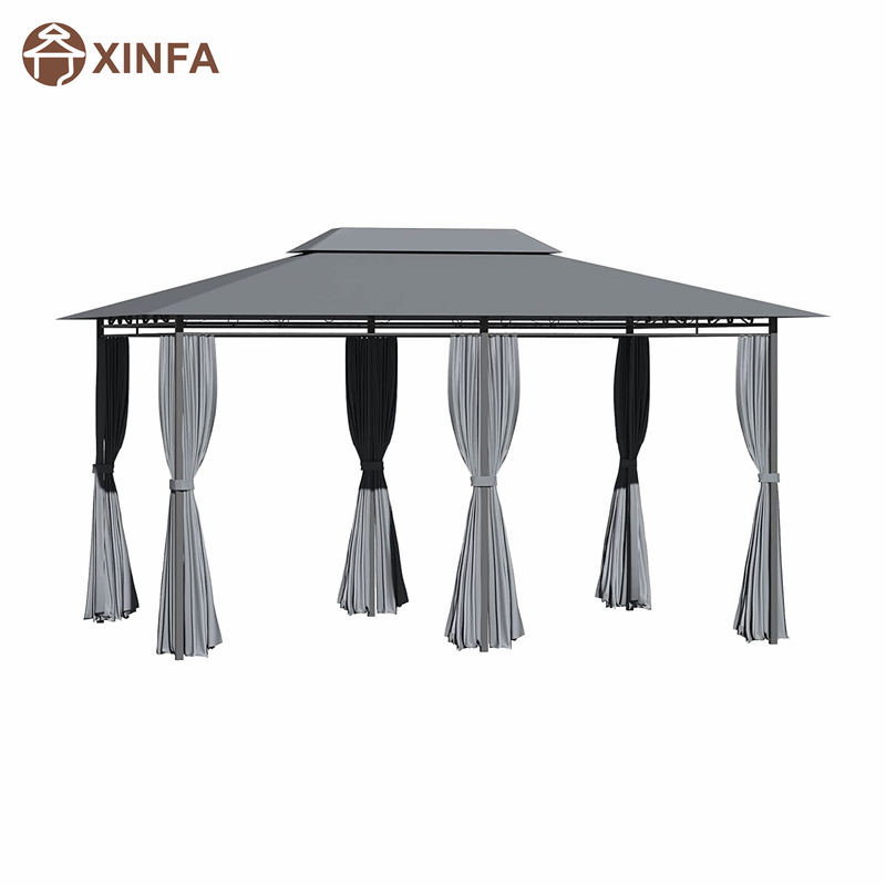 10 \\ 'x 13 \\' foișor cu ramă de oțel cu 2niveluri pentru patio moale top foișor pergola în aer liber cu perdele, salvie gri