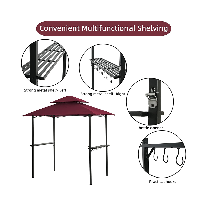 8 \\ 'x 5 \\' Canopy Top Grill Gazebo în aer liber Patio Barbacue adăpost cu cadru robust din oțel, roșu