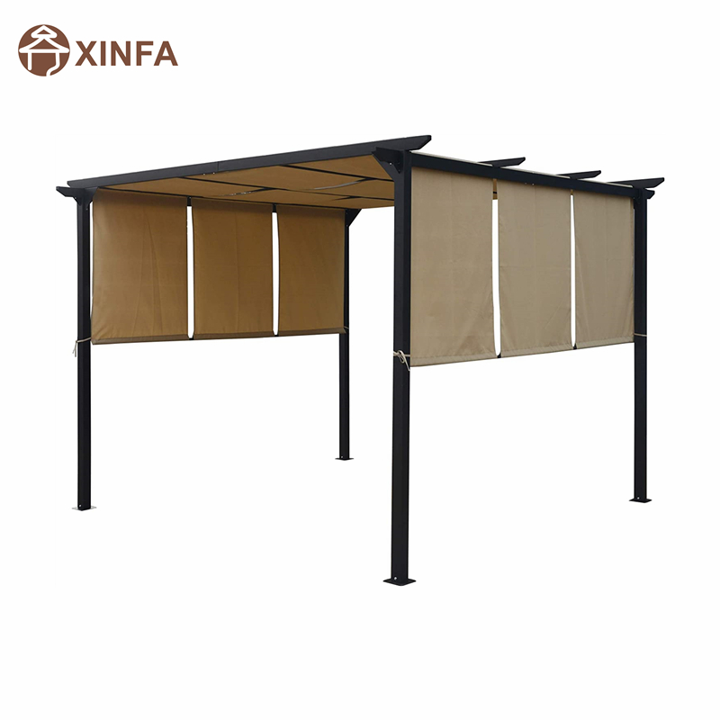 10 \\ 'x 10 \\' retractabile pergola cort de foișor de pergola casă dione oțel în aer liber încadrat, maro