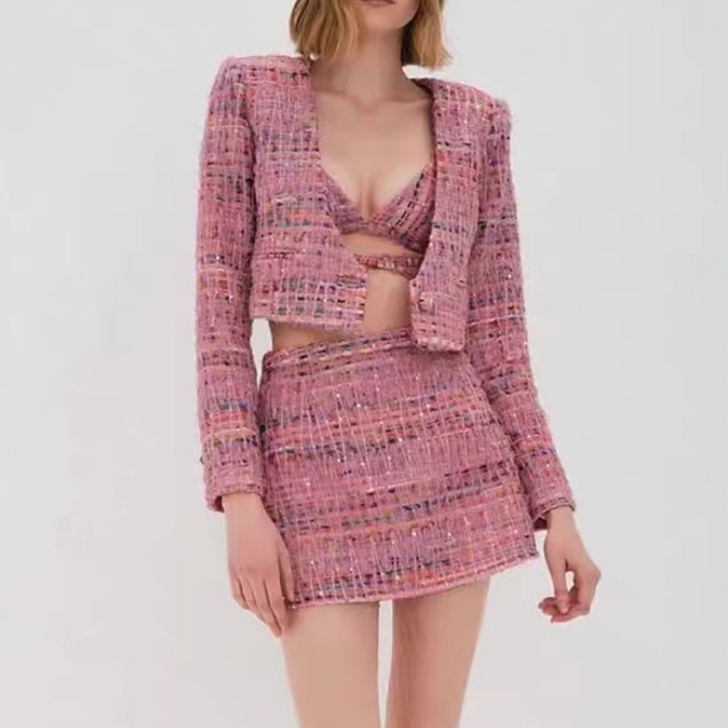 Temperament retro costum de parfum mic din tweed tweed fustă subțire