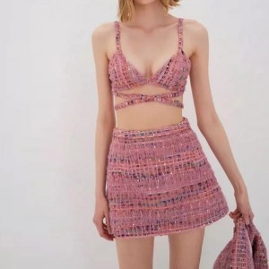 Temperament retro costum de parfum mic din tweed tweed fustă subțire