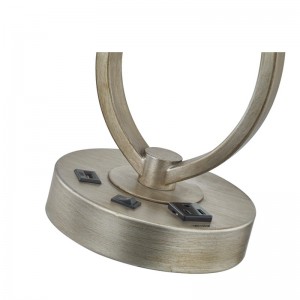 Lampa de birou de dormit cu finisaj antic argintiu, o lampă de birou cu o priză convenabilă și un port USB