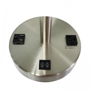 Lampa de masă cu finisaj cunichel periat cu stil simplu, cu un comutator twin on/off rocker și două ieșiri convenabile la camera de oaspeți