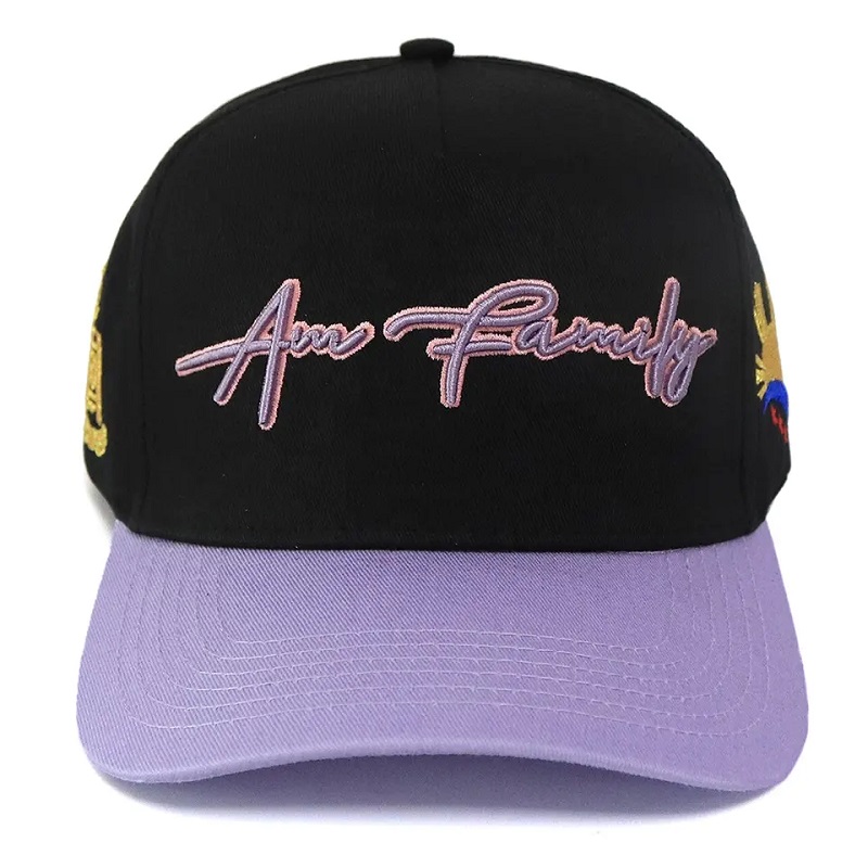 Culoare de contrastnou de sosire Negru și violet Culoare personalizată 5 Panou Logo Logo Baseball Cap pălării sportive pentru adulți