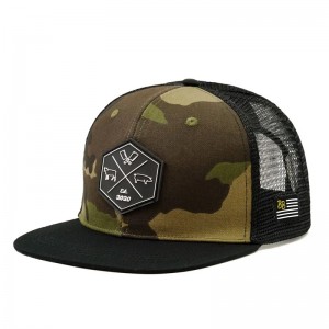 Angro -personalizat hip hop camo snapback plasă brodată logo plasture personalizat 6 panou plat camion și pălărie