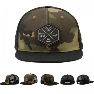 Angro -personalizat hip hop camo snapback plasă brodată logo plasture personalizat 6 panou plat camion și pălărie