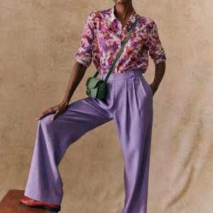 Nou francez elegant modern model tipărit de mătase care curge și bumbac cămașă cu mâneci lungi cu mâneci lungi