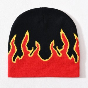 Angro -craniu schi acrilic tricotat pălărie hip hop s -a cut peste tot imprimat design logo personalizat unisex iarna jacquard flame beanie beanie
