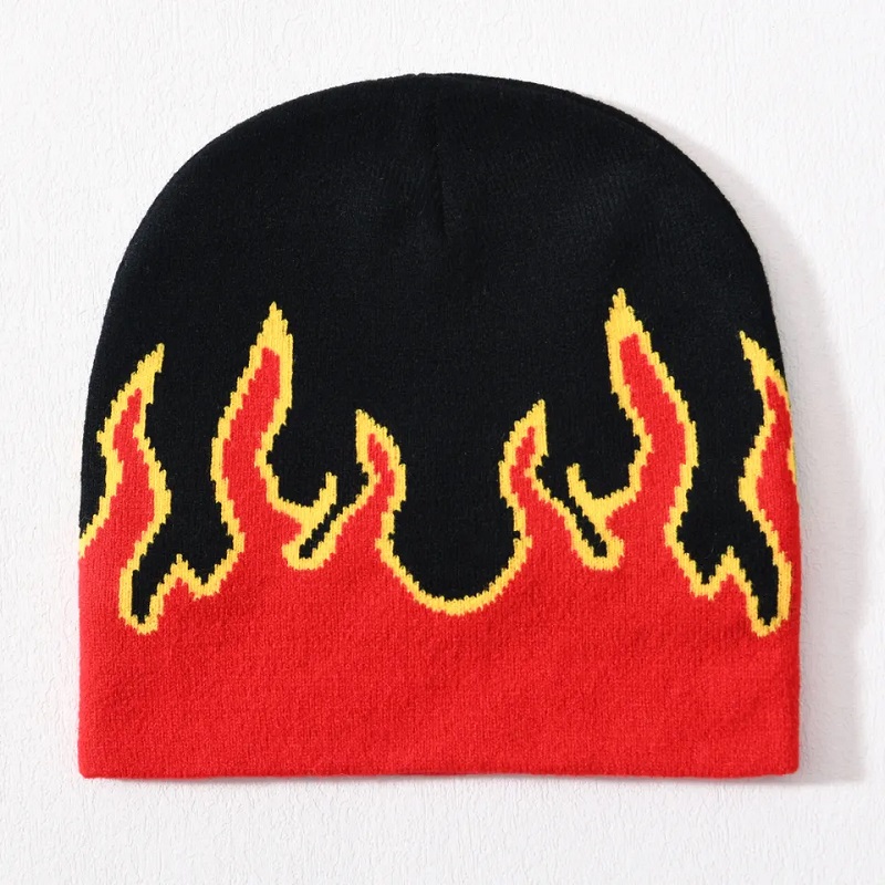 Angro -craniu schi acrilic tricotat pălărie hip hop s -a cut peste tot imprimat design logo personalizat unisex iarna jacquard flame beanie beanie