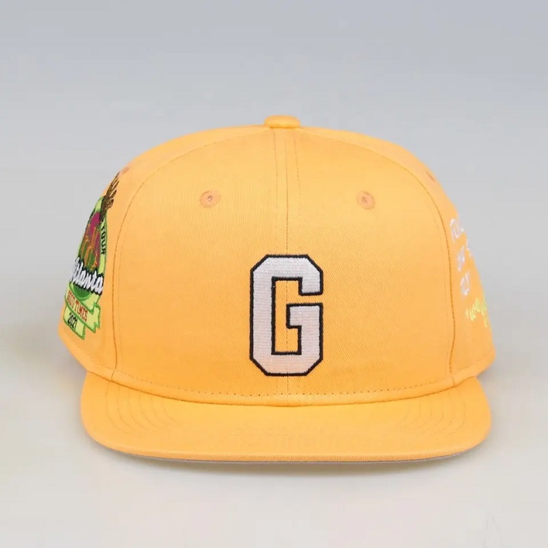 Fabricat în China șase panouri Snapback Baseball Cap pentru bărbați Gorras Snapbacks Custom pălării de broderie Galben