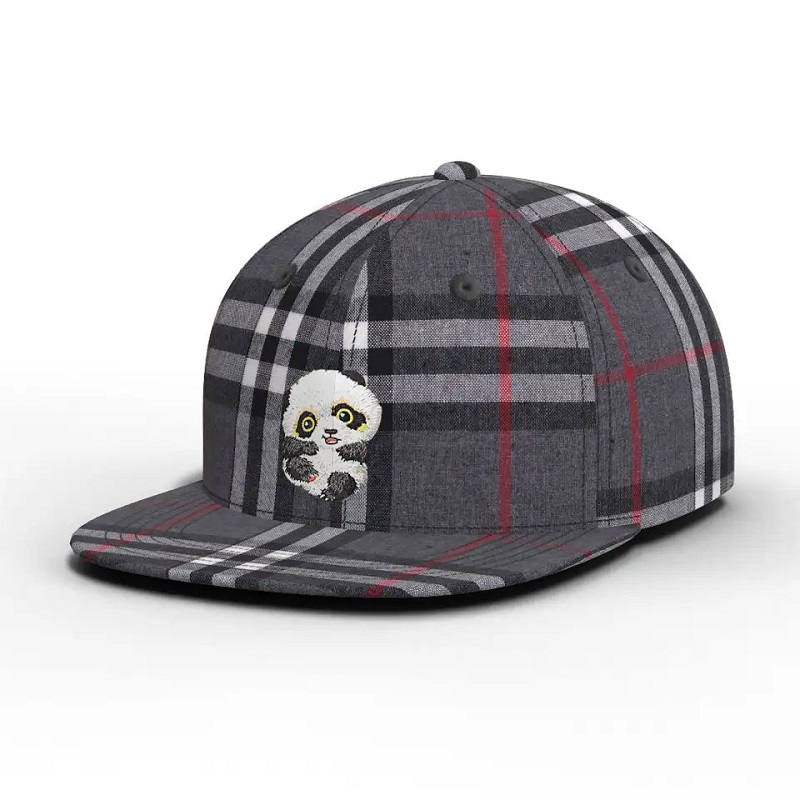 Angro -de înaltă calitate color personalizat carton panda verificat pălărie plaid brim brim snapback capac