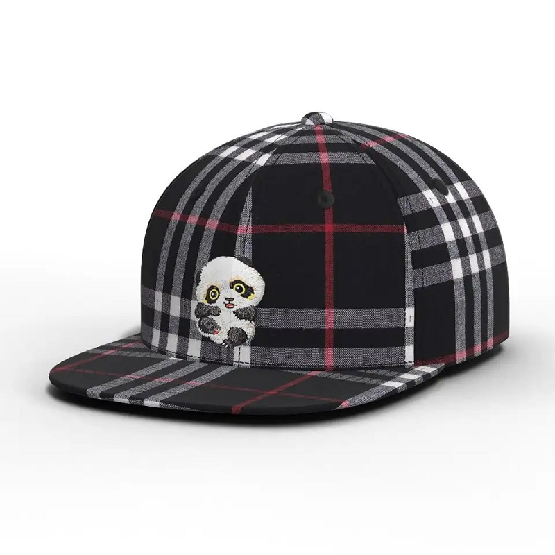 Angro -de înaltă calitate color personalizat carton panda verificat pălărie plaid brim brim snapback capac