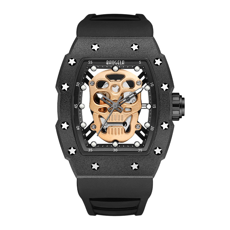 Craniu Baogela Tonneau Watch Top Brand Quartz Ceasuri din oțel inoxidabil ceasuri de apă impermeabil cu curea siliconică curea de mână Rose 4141