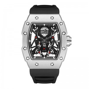 BAOGELA Silver Black Sport Quartz Ceas pentru bărbați Tonneau Dial analog Analog Impermeabil cu curea siliconică Mâini luminoase 4145