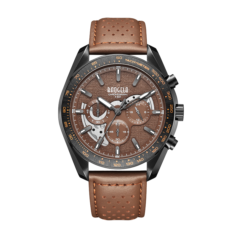 BAOGELA NOU Men de Lux Sport Quartz Cronograf Masculin Calendar Japonia mișcare 50Bar Top Brand Clock din piele autentică Piele de mână 22804