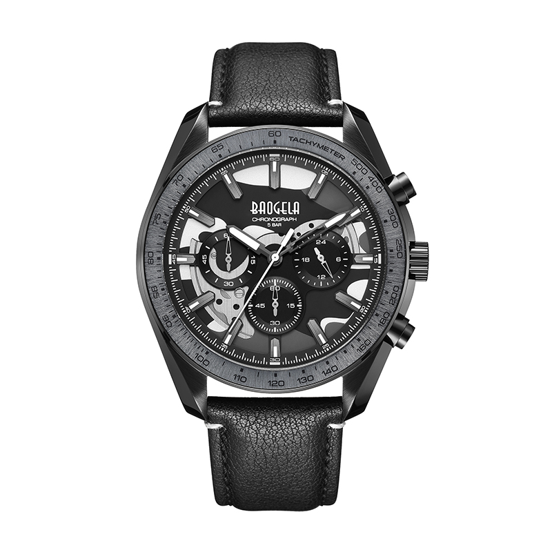 BAOGELA NOU Men de Lux Sport Quartz Cronograf Masculin Calendar Japonia mișcare 50Bar Top Brand Clock din piele autentică Piele de mână 22804