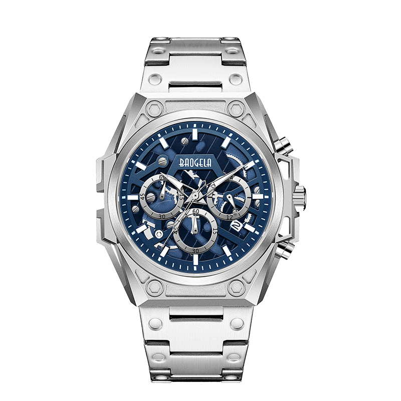 Ceasuri de lux din oțel inoxidabil Baogela Bărbați de lux Brand Sport Sport din piele curea de mână Cronograf Itepfroof Quartz Watch 22605