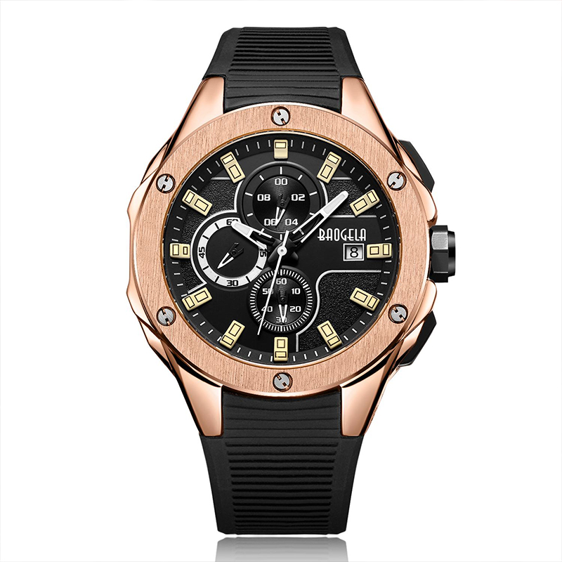 BAOGELA BRAND LUCTĂ MEN SILICONE SPORTS SPORTS SPORTS Fashion Army Watch Man Chronograph Quartz Wristwatch Wristwatch Regio Masculino Rose 22608