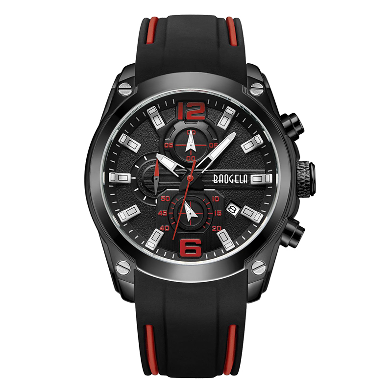 Ceas de cuarț analog Baogela Chronograph With With With Hands Luminous Hands Handus Waters Waterproof Silicon Cutru Wristswatch pentru bărbat albastru 22609