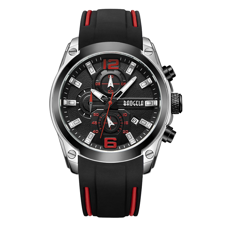 Ceas de cuarț analog Baogela Chronograph With With With Hands Luminous Hands Handus Waters Waterproof Silicon Cutru Wristswatch pentru bărbat albastru 22609