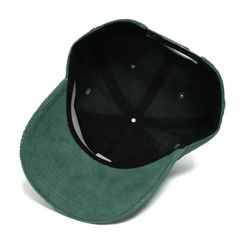 Capace de baseball la fabrică Direct 5 Panou Cap Cap Baseball Green Corduroy Pat cu 3D Puff Brodery Logo Botton Sweat Band Caps de iarnă