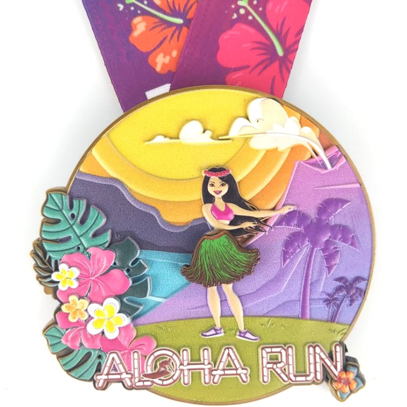Medalii de curse personalizate Medalii clasice Aloha Run Medalii de maraton tipărit 3D Medalii de finisare Fun Run