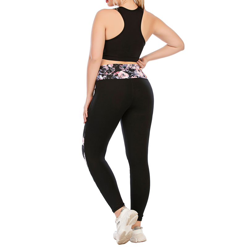 Trei piese set de yoga floral în formă de U