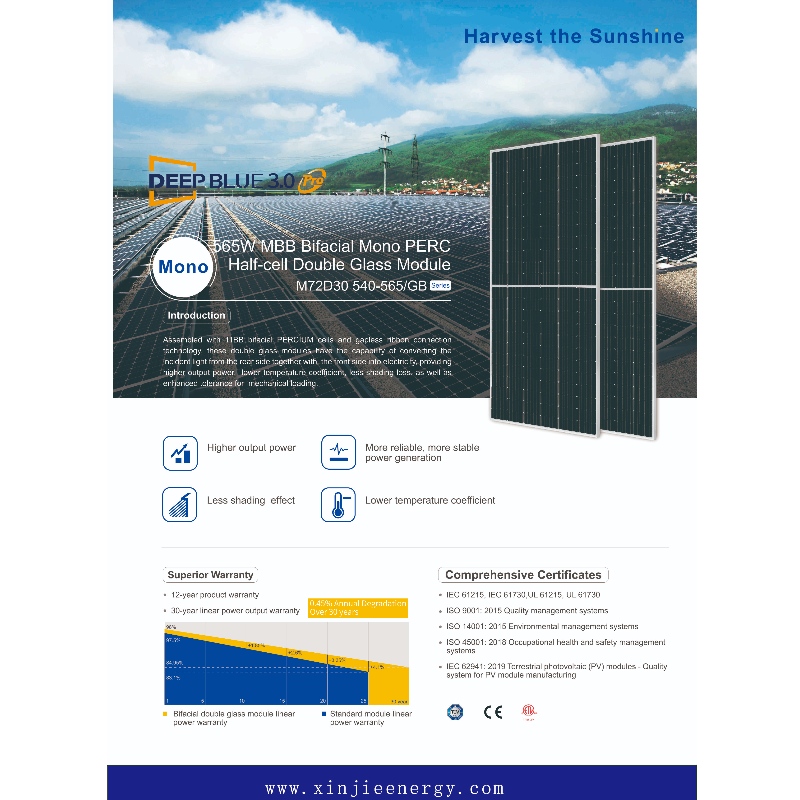 Photovoltaic Energy 540 W -565 W Sistem de panou lateral dublu vânzare online