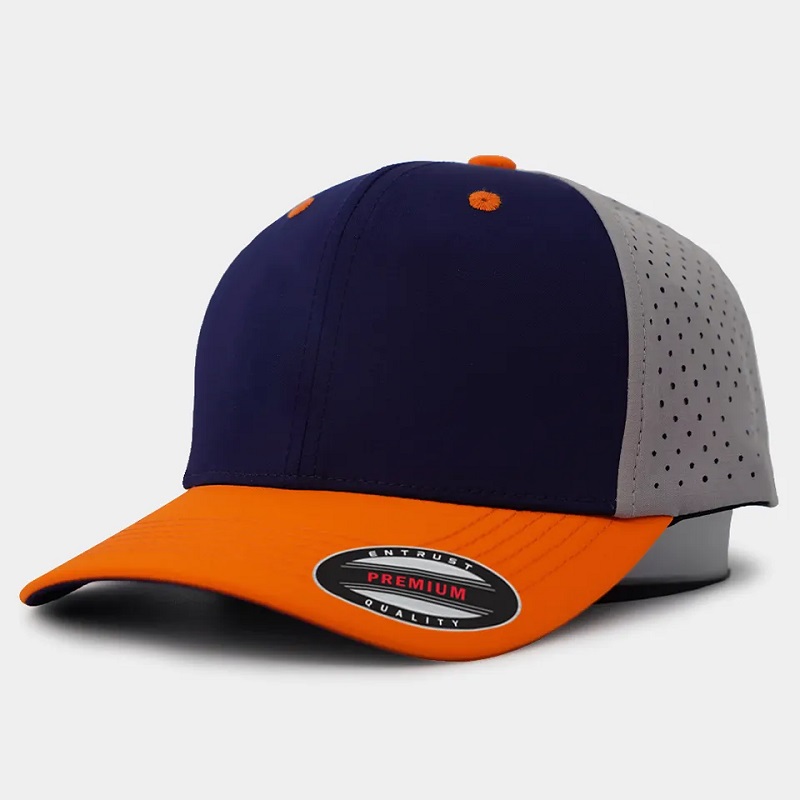 Logo -ul personalizat de înaltă calitate cu 6 panouri Logo Bill Curbat Bill pălărie de tată perforat, Cap Cap de baseball cu gaură tăiată cu laser rezistent la apă, rezistent la apă