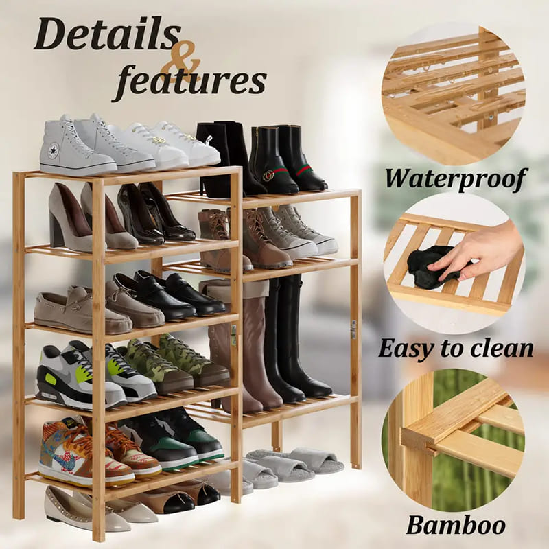 Organizator pliabil pentru pantofi pentru încălțăminte pentru încălțăminte pentru pantofi raft de pantofi din bambus