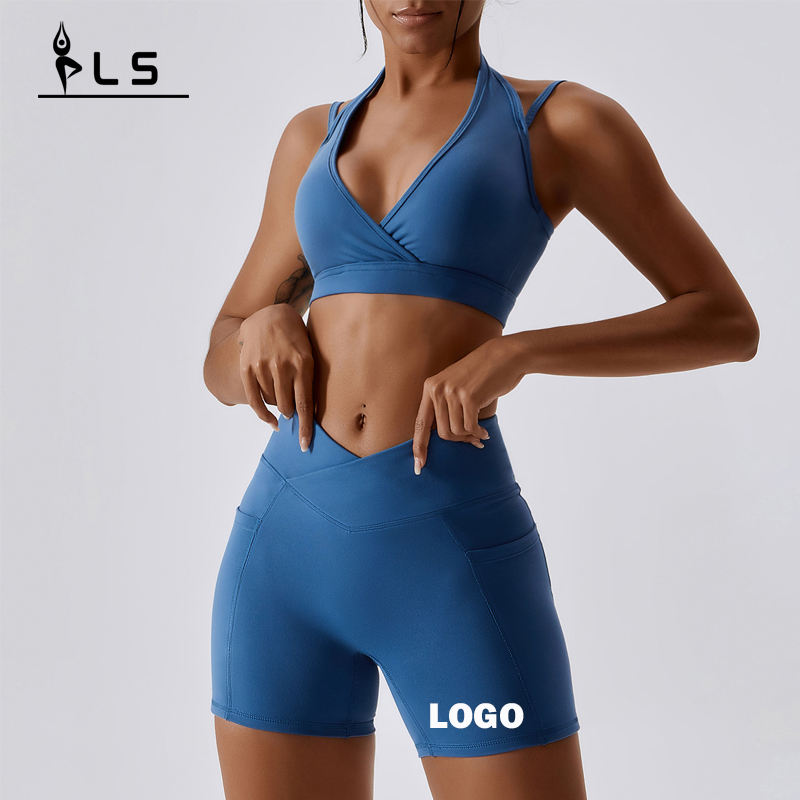 SC9283 Set de gimnastică de sutiene sportive de fitness cu ridicata pentru tineret de gimnastică sutien sport și pantaloni scurți de yoga