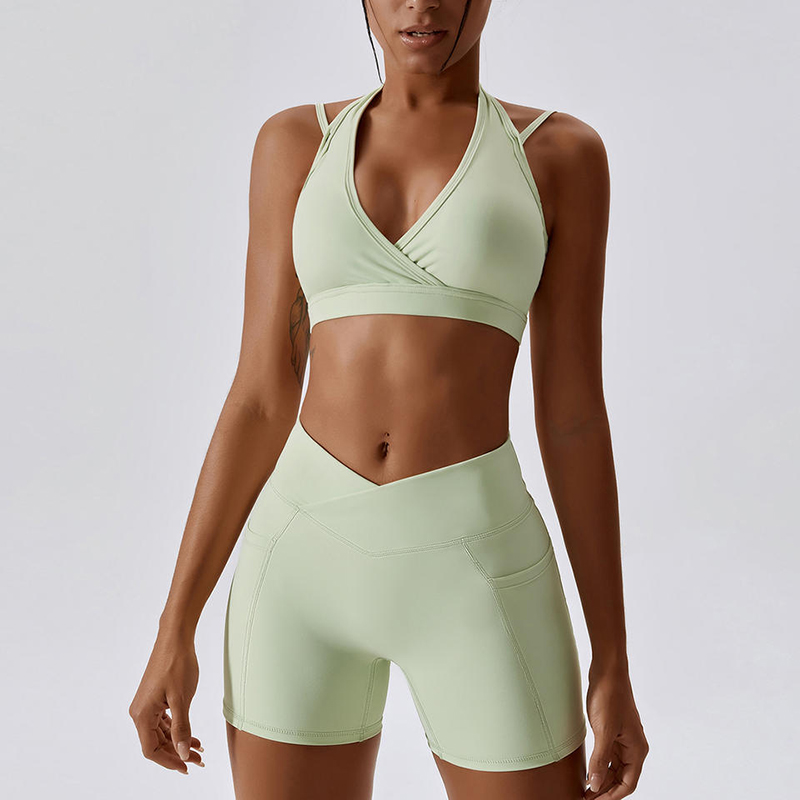 SC9283 Set de gimnastică de sutiene sportive de fitness cu ridicata pentru tineret de gimnastică sutien sport și pantaloni scurți de yoga