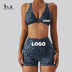 SC1066 Femei \\\\ Yoga setează leopard tipărit sutien sport și sport pantaloni scurți care rulează costum de yoga fitness woman 2024
