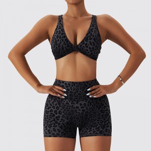SC1066 Femei \\\\ Yoga setează leopard tipărit sutien sport și sport pantaloni scurți care rulează costum de yoga fitness woman 2024