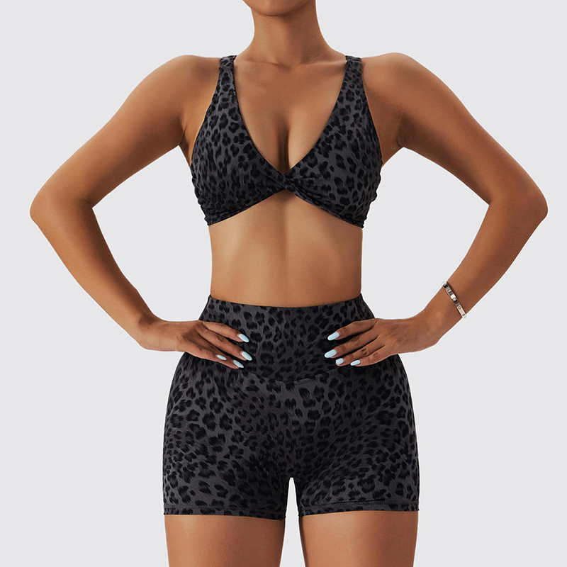 SC1066 Femei \\ Yoga setează leopard tipărit sutien sport și sport pantaloni scurți care rulează costum de yoga fitness woman 2024