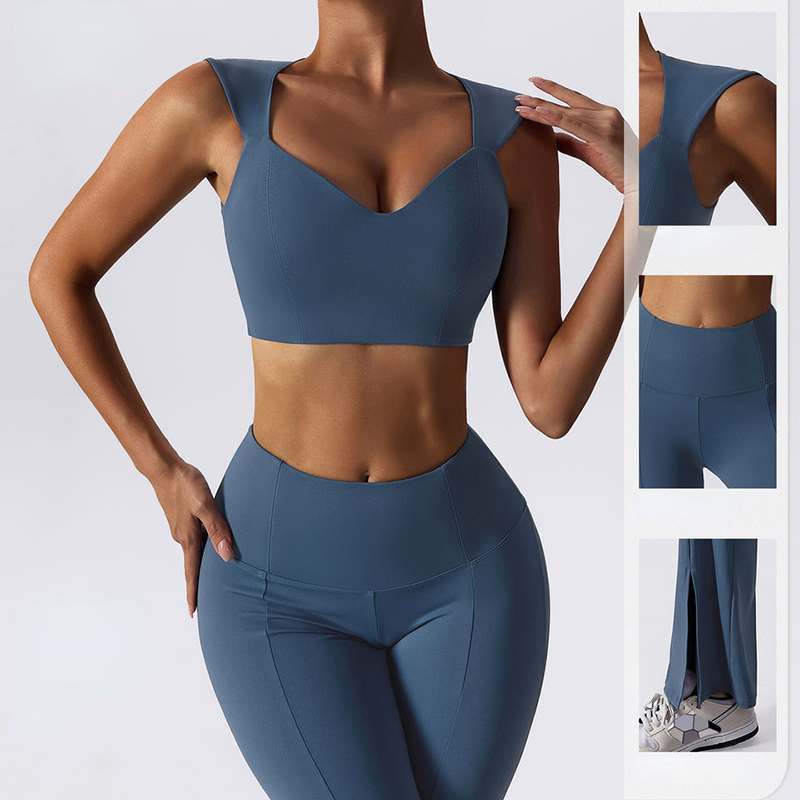 Set de yoga solid Mujer Flare Leggings and Bra Set Fitness Antrenament Yoga Set Women Yoga Costum de 2 piese de gimnastică